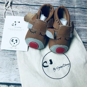 NWT Baby sz 0-6m Leather reindeer booties